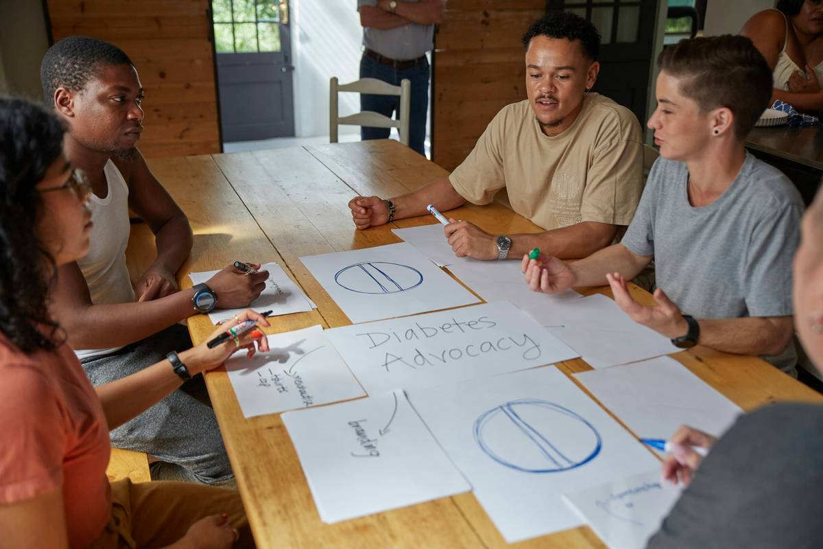 Cyclical diagram showing Listen → Analyze → Act → Reflect loop in grassroots organizing